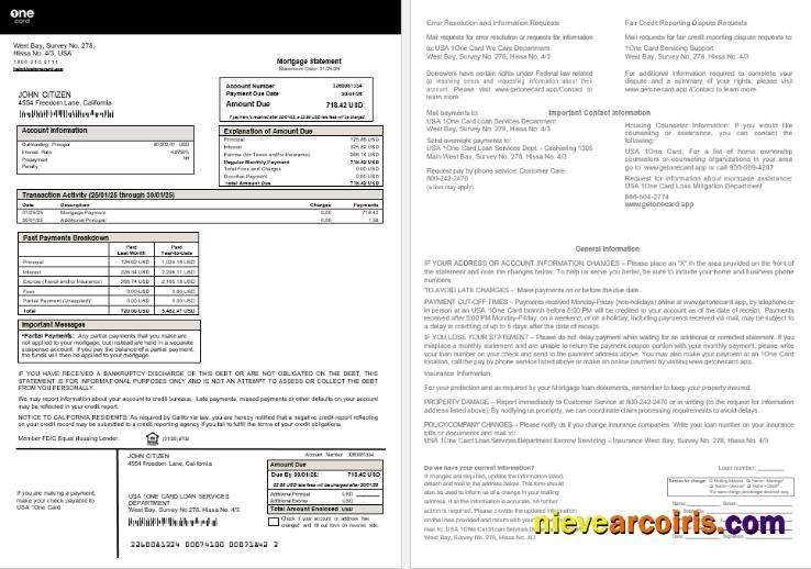 USA 1One Card mortgage statement